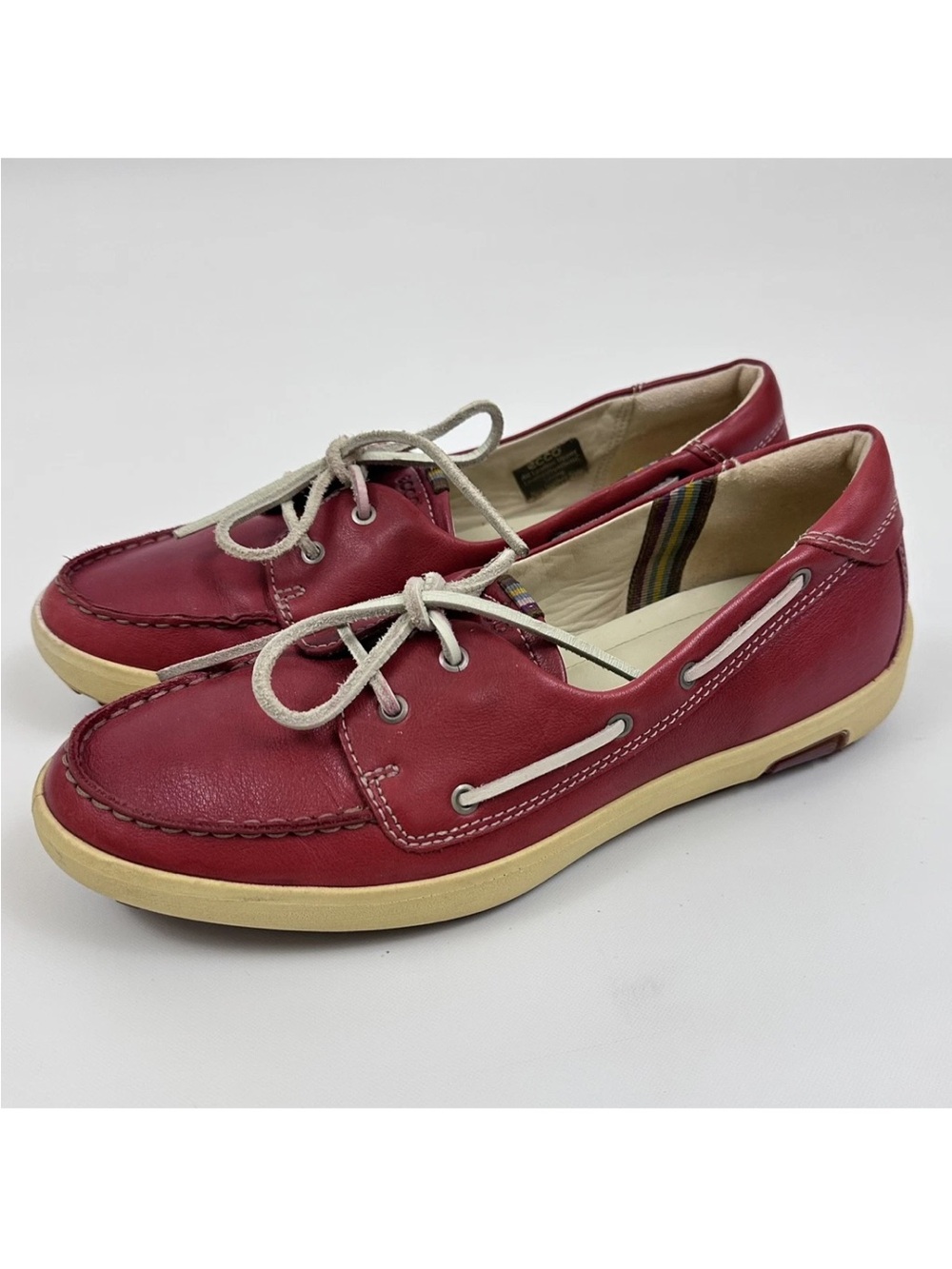 ECCO Red Leather Boat Shoes Womenβs 10 EU 41